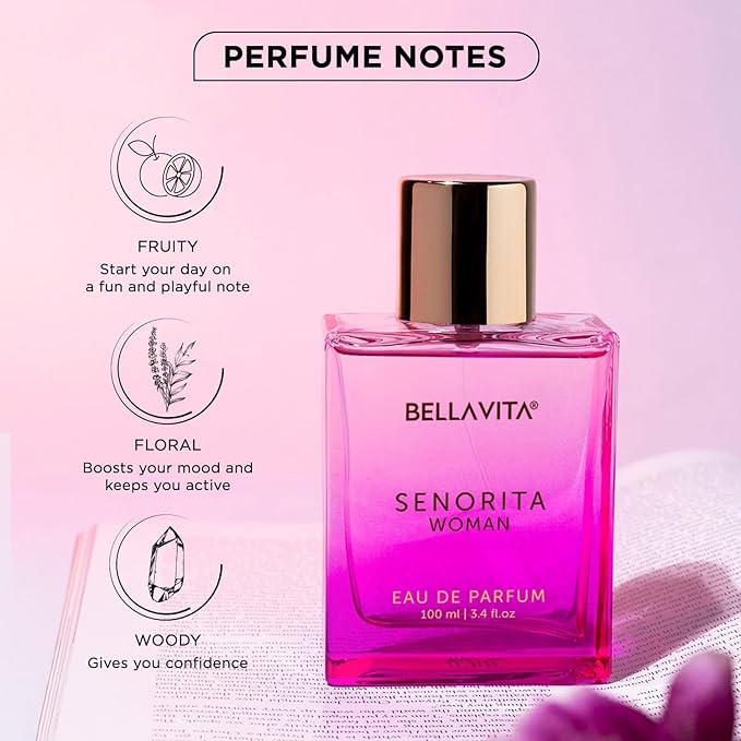 BellaVita Luxury SENORITA Perfume for Women (3.4 fl.oz) | Floral & Fruity Fragrance with Pomegranate, Mint & Musk | Notes of Yuzu and Lotus | Vegan & Cruelty-Free Womens Perfume