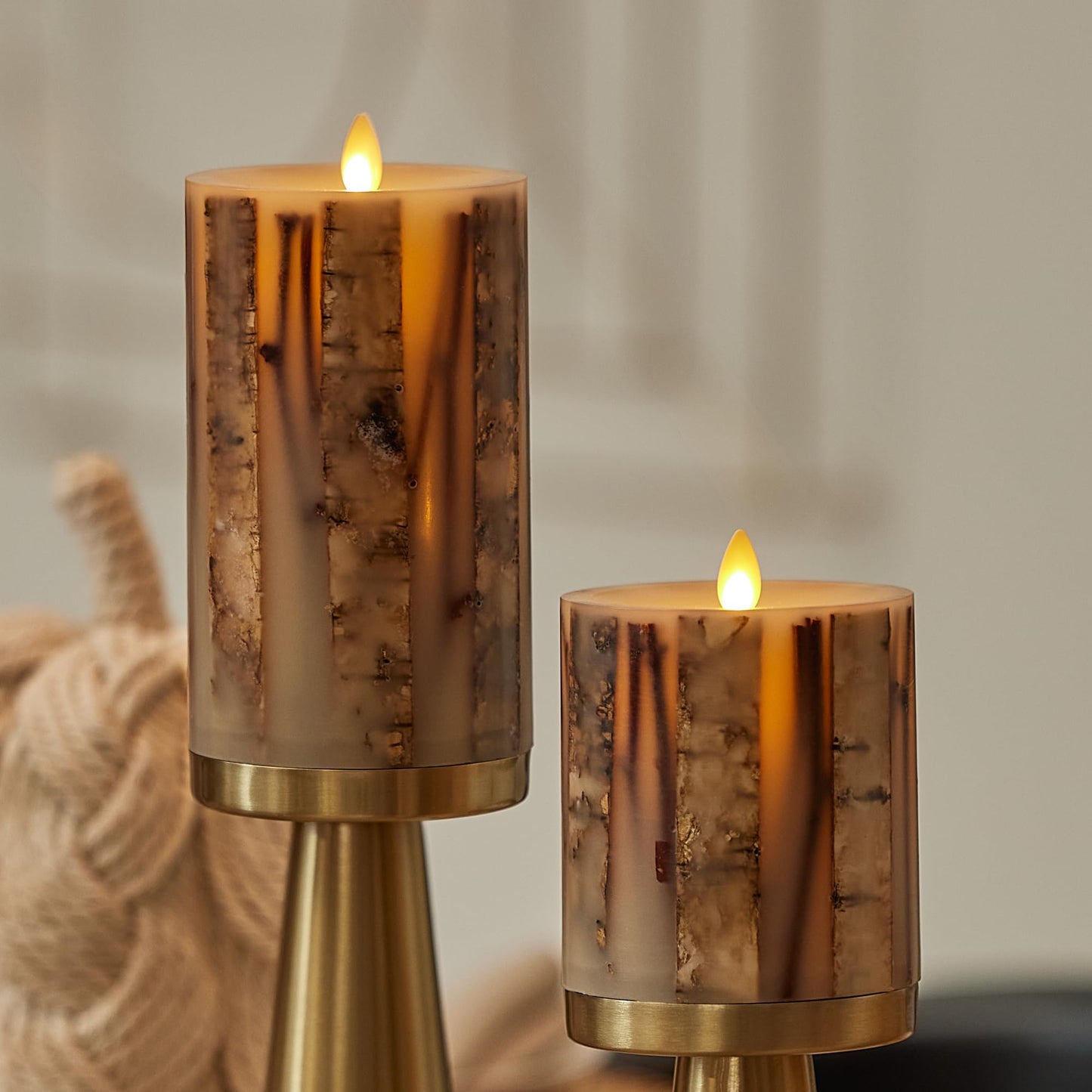 Luminara Embedded Birch Twigs Flameless LED Candle, 3.5" x 6.5", Moving Flame Real Wax Unscented, Battery Operated, Decorative Home Lighting Safe
