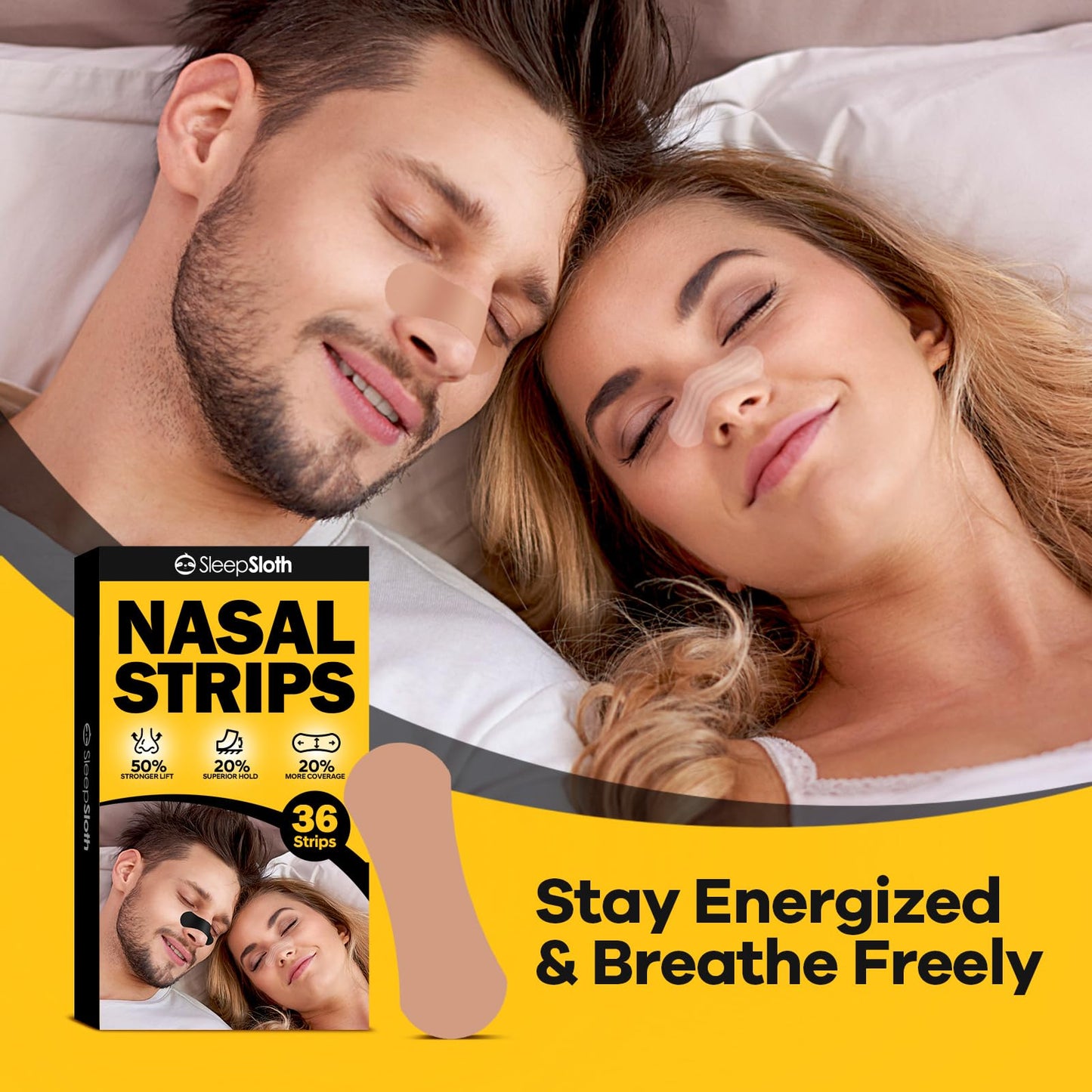 SleepSloth Nasal Strips for Snoring (36 Strips), Nasal Strips for Breathing, Nasal Strips for Sensitive Skin, Congestion Relief Caused by Colds & Allergies, Universal Fit, Extra Strength, Beige