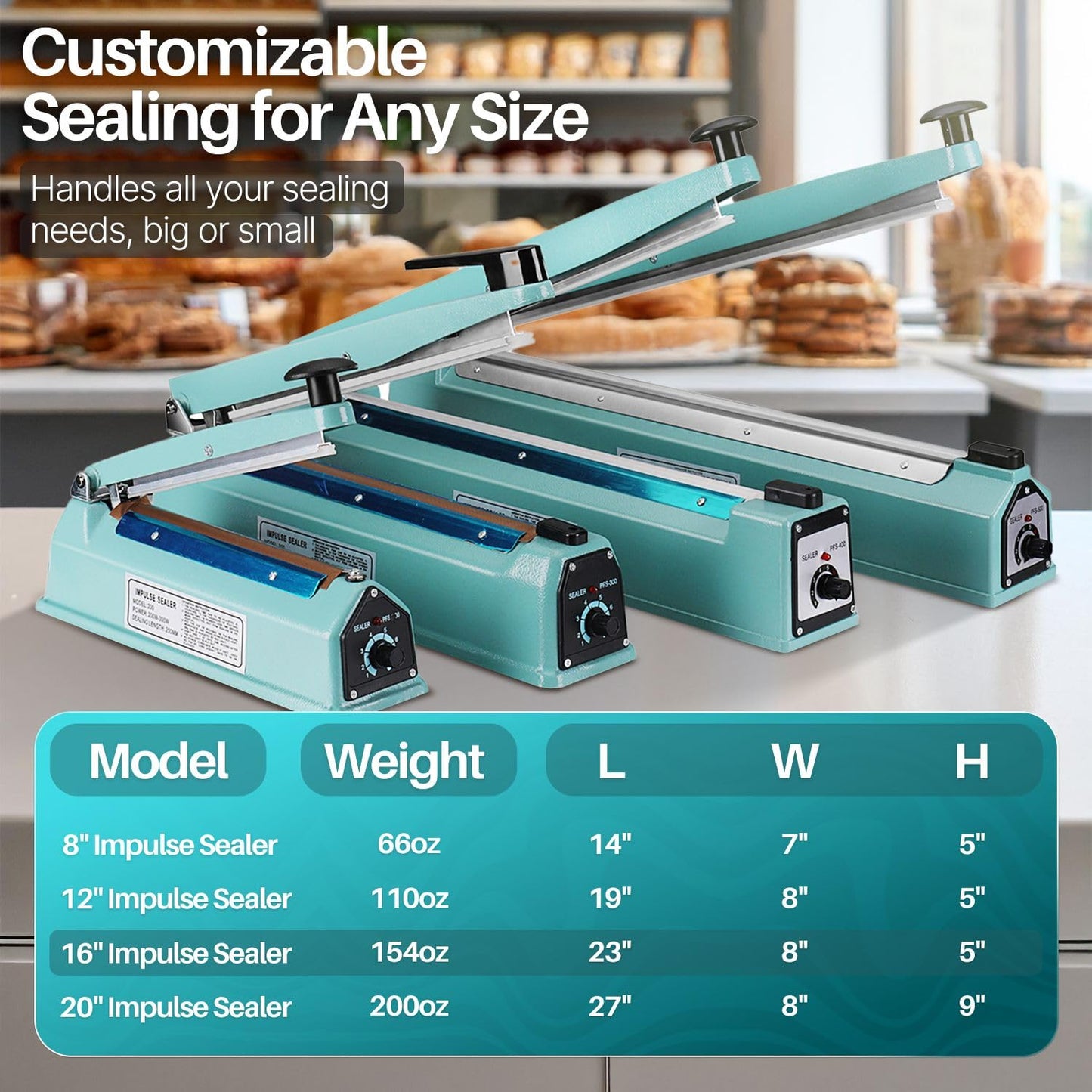 Flexzion Impulse Sealer 16 Inch (400mm) 500W Heat Sealer Machine with Adjustable Heating Mode, No Warm Up Needed, Portable Bag and Seal Impulse with Replacement Element Grip and Teflon Tape