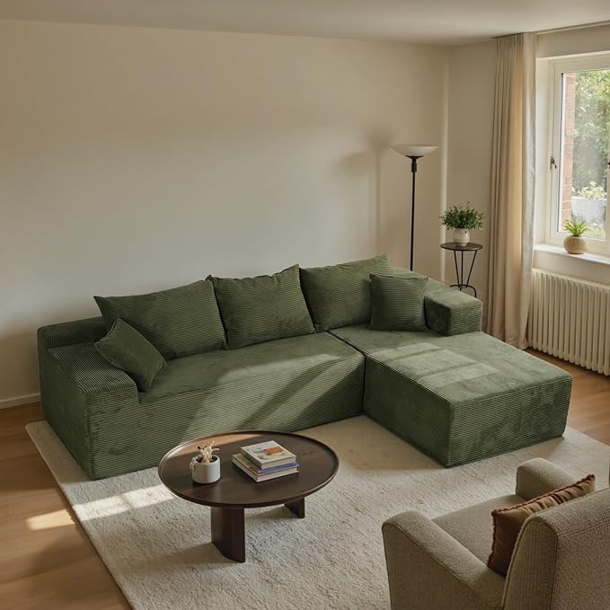Green Cloud Couch Sectional Sofa in Box with L-Shape Chaise,Modern Modular Couches Upholstered with Deep Seat for Living Room,No Assembly Required