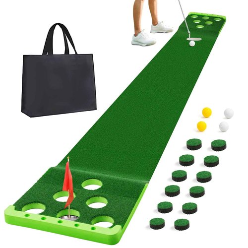 Sagsewful Golf Putting Game Set with Front Border for Indoor & Outdoor,Golf Putting Green Mat Include 4 Balls,1 Portable Bag,2 Flags&Cups,Practice Training Aid for Backyard,Party,Office