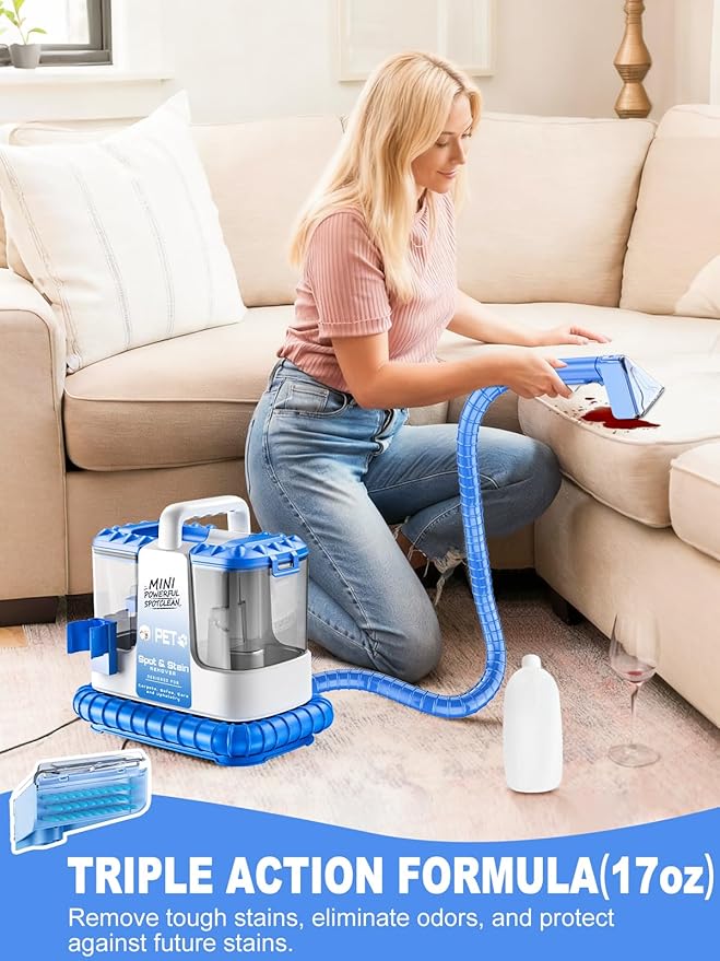 Carpet Cleaner Machine, 20Kpa Powerful Suction with 5 Cleaning Tools, Cleaning Solution, Car/Auto Detailer, Lightweight Compact Design for Rug, Carpet, Car Seats, Pets, Stairs, Couches,Blue