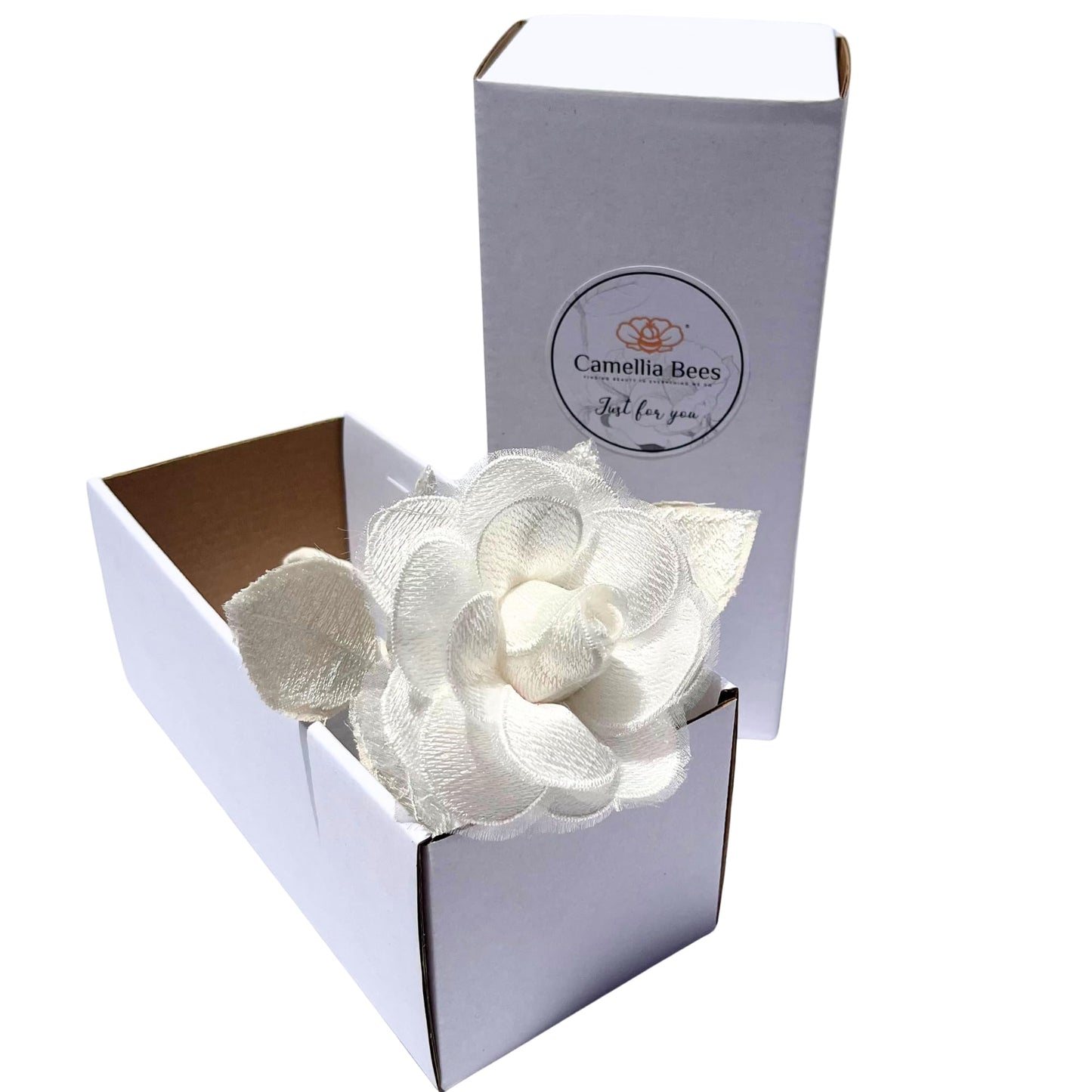 Camellia Bees Handmade Lace Flower for 13th Wedding, Valentine's Day Gift, Lace (White)
