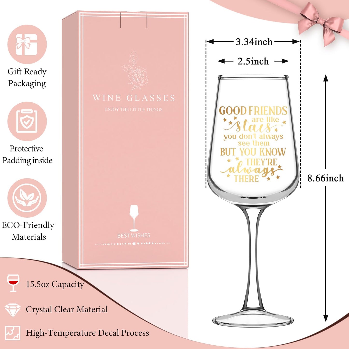 Astonlink Friendship Gifts for Women Friends Bestie, Best Friend Birthday Gifts for Women Friendship, Personalized Best Friend Gift for Woman - 15.5 Oz Wine Glass