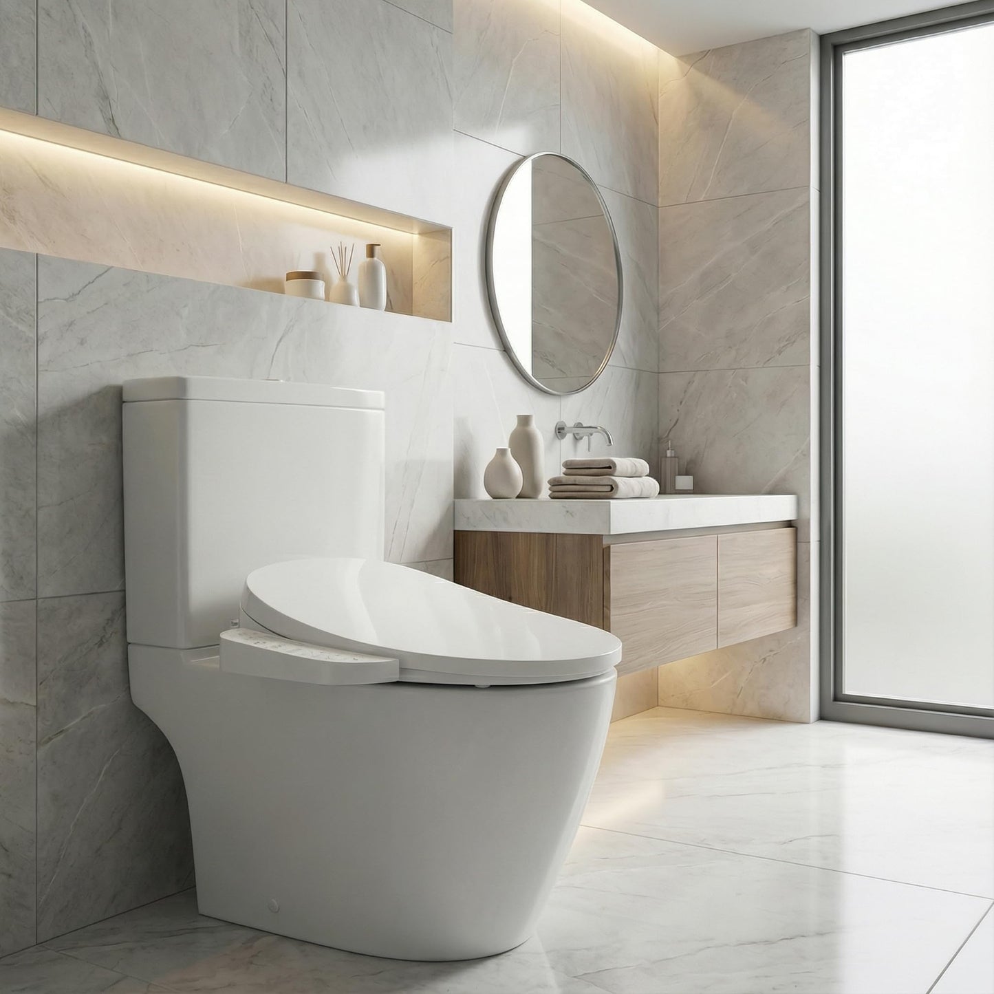 KioGro Electric Heated Bidet Toilet Seat with Touch Panel, Warm Water Wash, Self-Cleaning Nozzle, Warm Air Dryer, Deodorizer, Soft-Close Lid, LED Display & Night Light, Easy Install, Elongated