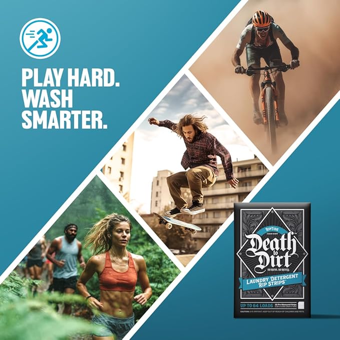 Death to Dirt Laundry Detergent Sheets, 192 Loads, Tough on Stains and Odors, Gentle on Skin and Fabric, Plant-Based & Eco-Friendly, RipTide Ocean Scent, 32ct (3 Pack)