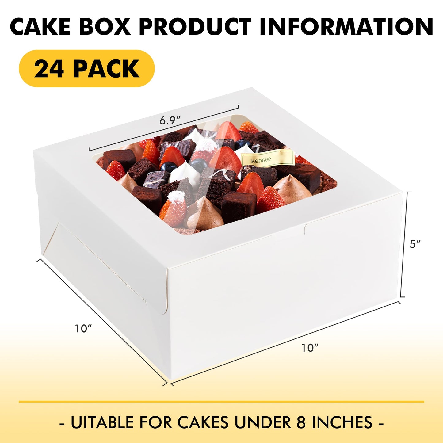 RACETOP 24pcs Cake Boxes with Window, 10x10x5 Inches White Bakery Boxes, Cookie Dessert Boxes, Pastry Box, Square Cardboard Cake Box for Cake, Birthday Party, Donuts, Wedding