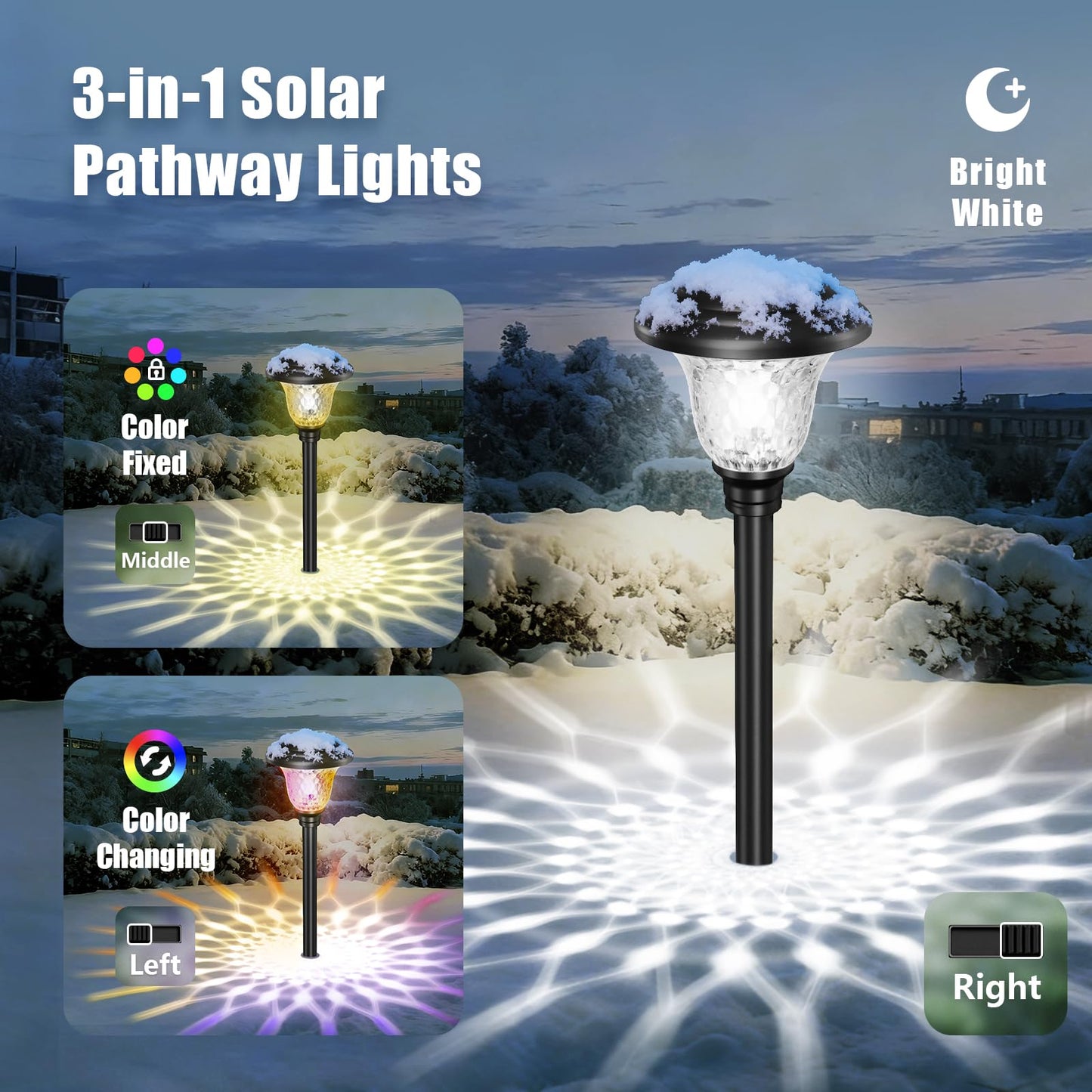 Beau Jardin 8 Pack Solar Pathway Lights Stainless Steel Outdoor Solar Powered Light Waterproof Glass High Lumen for Garden Landscape Path Yard Walkway Patio Driveway Outside White Color Changing Black