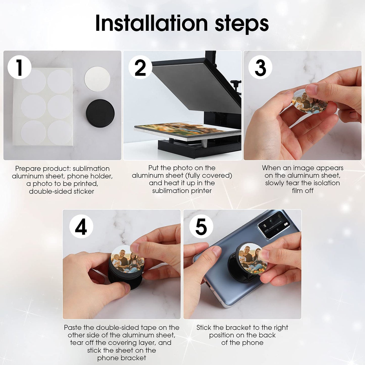 40 Pieces Blank Sublimation Phone Grip Holders Include 40 Collapsible Brackets And Sublimation Aluminum Sheets And Double-Sided