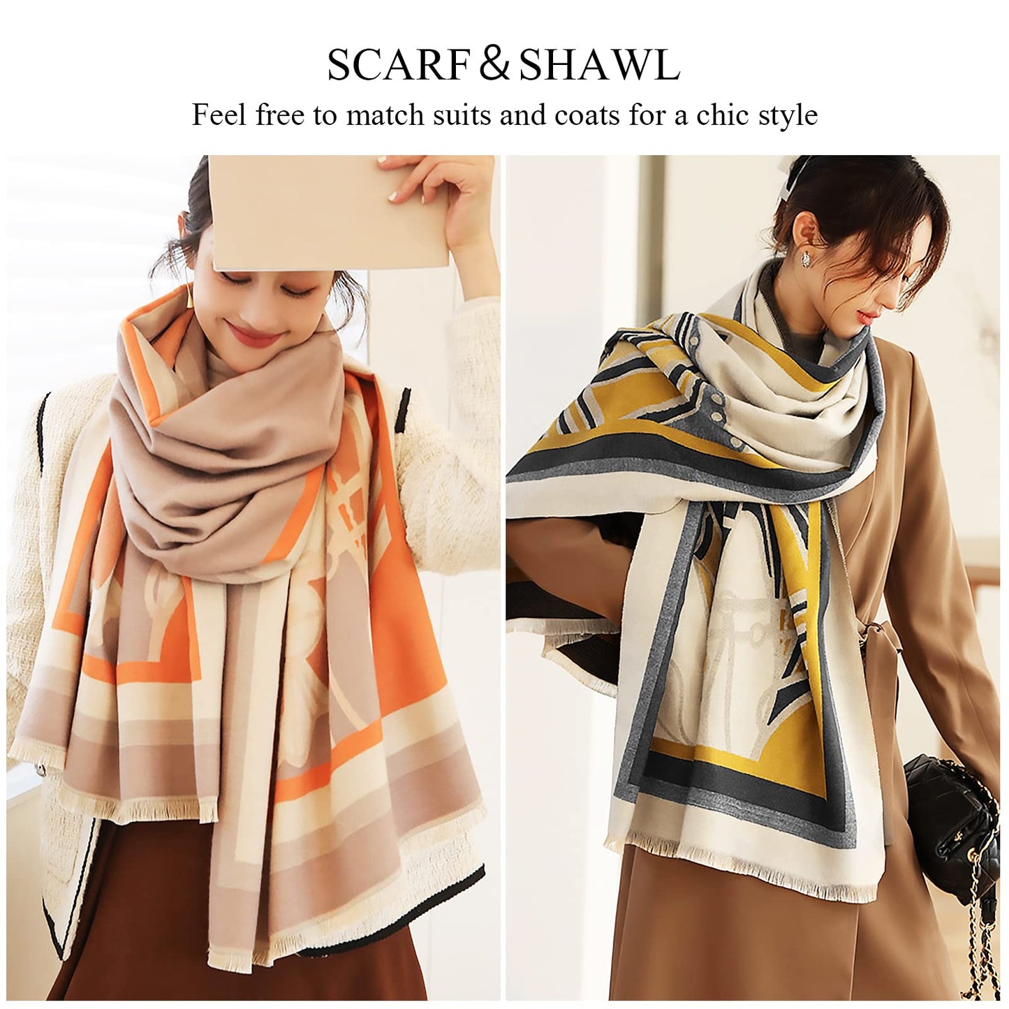 LumiSyne Winter Scarf Cashmere Shawl Women Retro Horse Letter Pattern Warm Pashmina Scarves With Tassel Soft Long Wrap Stole