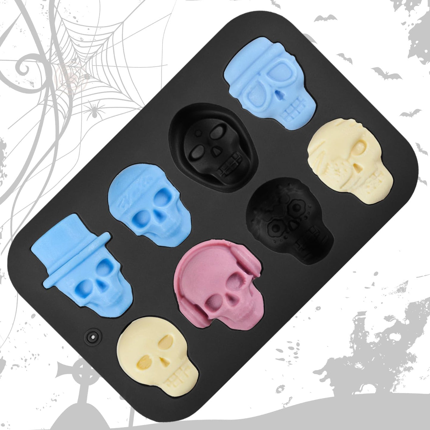 Halloween Silicone Molds, Skull Molds for Baking Chocolate Skull Gummy Molds for Candy, Jelly, Ice Cube, Crayon, Soap Pack of 2