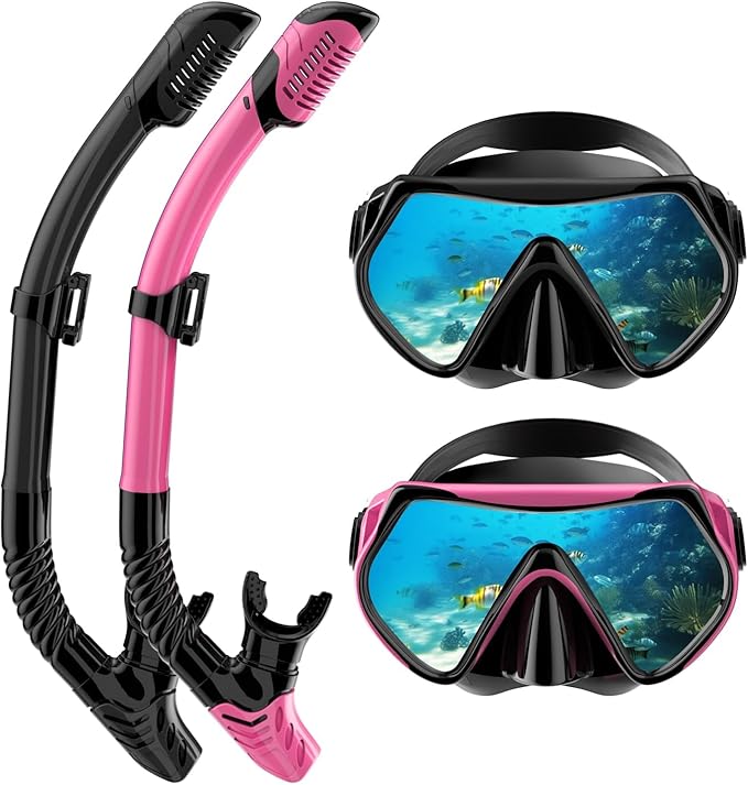 Snorkeling Gear for Adults, Dry-Top Snorkel Set Scuba Diving mask, 180°Panoramic Wide View Professional Snorkeling Gear Br...