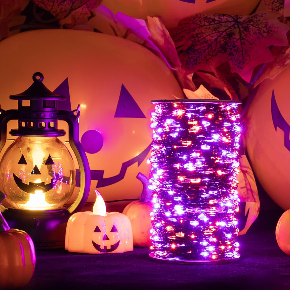 RESNICE Halloween Fairy Lights 100FT 300 LED Waterproof Plug in Purple and Orange LED String Lights with Remote 8 Modes for Indoor or Outdoor, Patio, Backyard,Garden