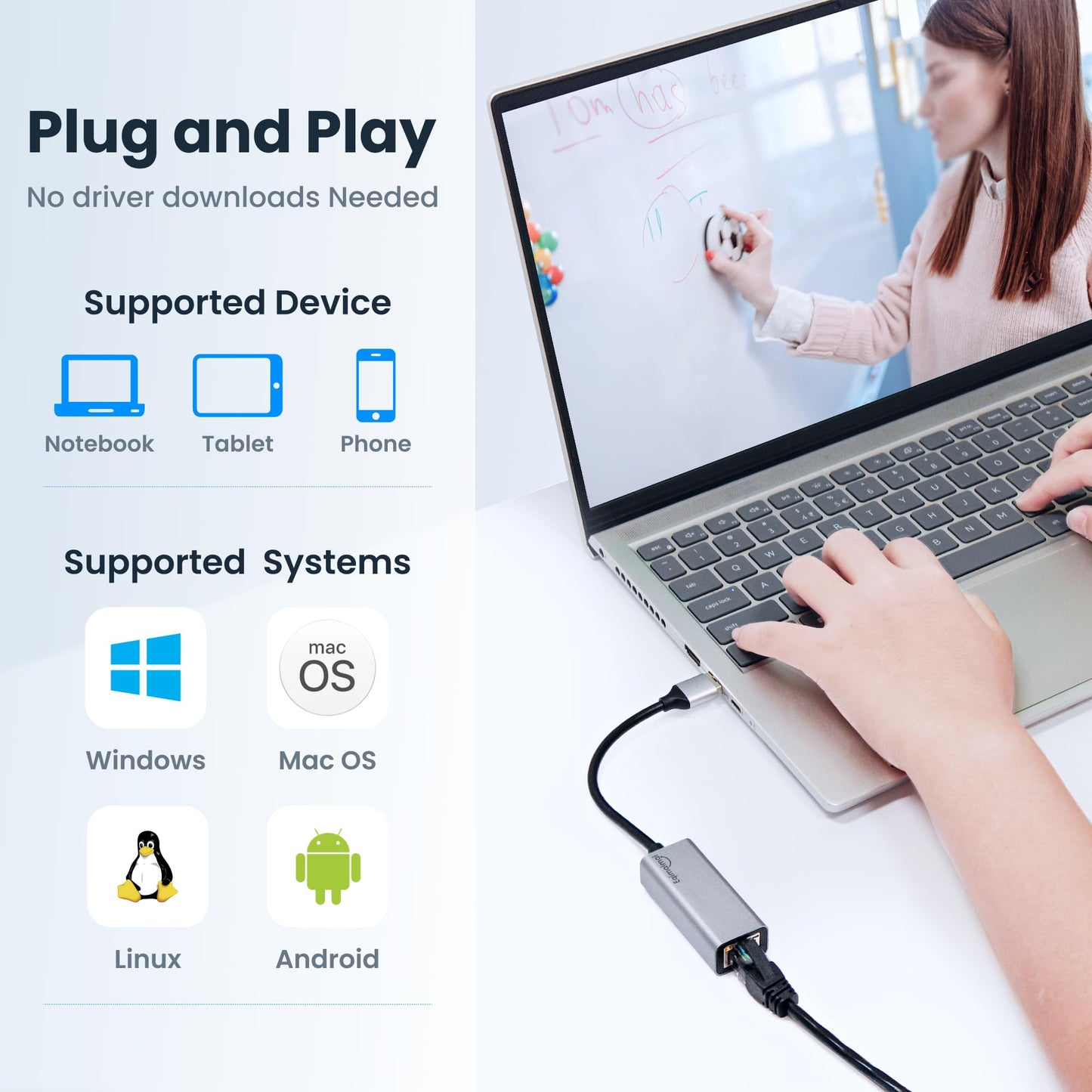 Usb A To Ethernet Adapter,Usb 3.0 Gigabit To Ethernet Adapter Compatibility 100/1000Mbps,Compatible With Windows, Mac Os, Linux,