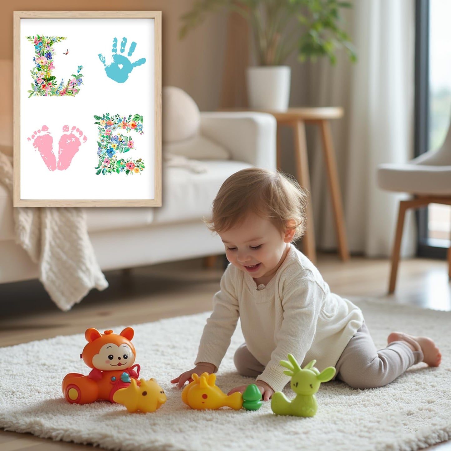 NOCHUVO Baby Handprint & Footprint Art Craft Kit-DIY Keepsake Painting with Frame, 12" x 16", 2 Art Styles,Meaningful Keepsake Gift for Mom & Grandma,Perfect for Birthday, Christmas & Baby Shower