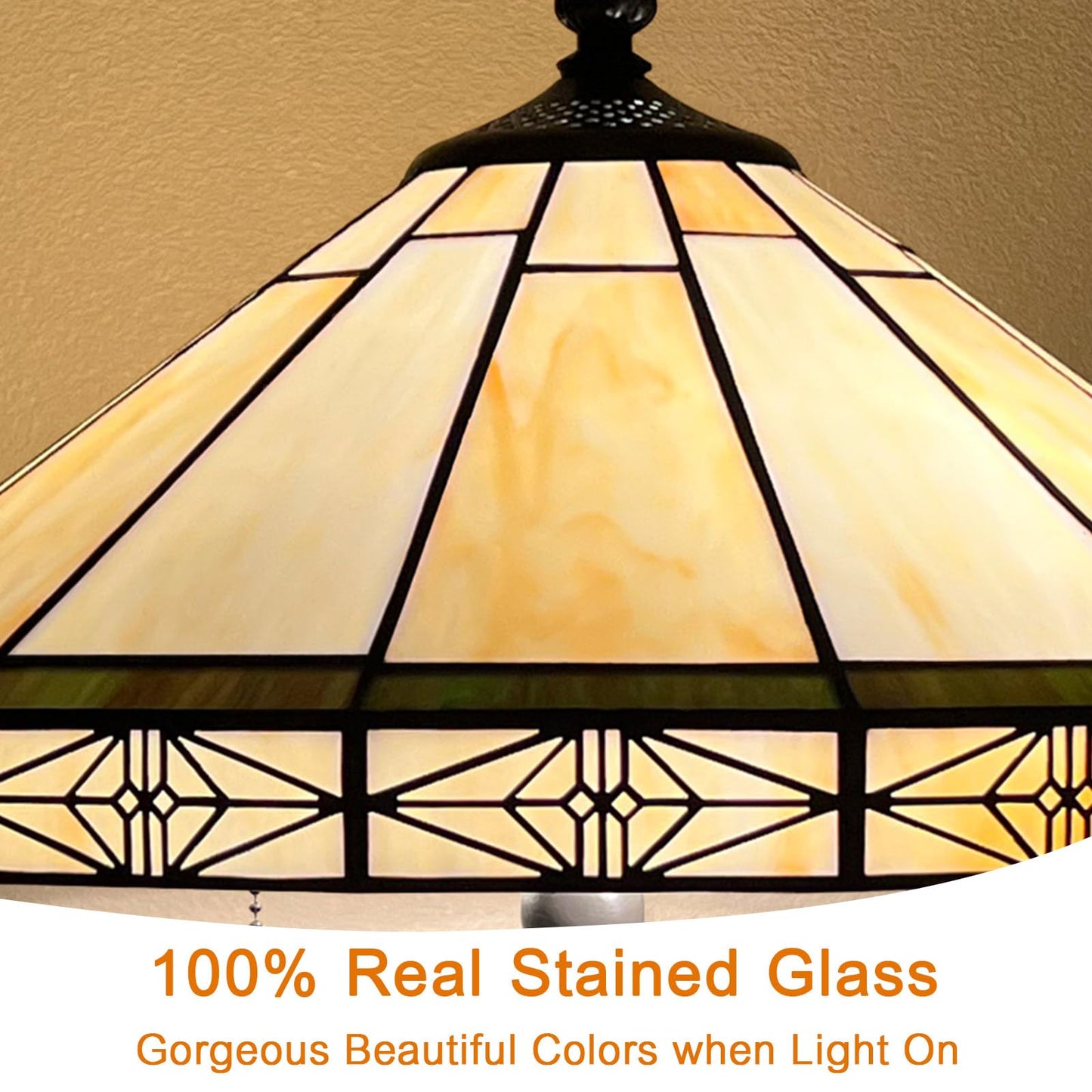 Capulina Tiffany Lamp Stained Glass Floor Lamp 2-Light 16x16x63 Inches Vintage Cream Tiffany Style Standing Reading Lamp for Living Room Bedroom Office Home