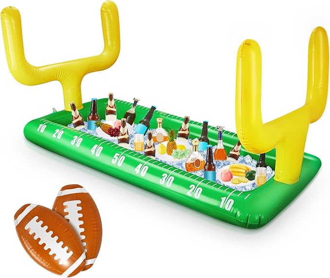 Inflatable Football Field Cooler Football Party Drink Cooler and 2 Pcs Inflatable Beach Balls Buffet for Party Favors for ...