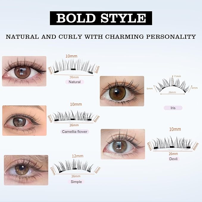 Elara Craft Magnetic Eyelashes,Magnetic Eyelashes with Applicator,2025 New Natural Look Magnet Lashes,Reusable No Glue Needed Lashes Kit for Women Daily Use(03+04+07)