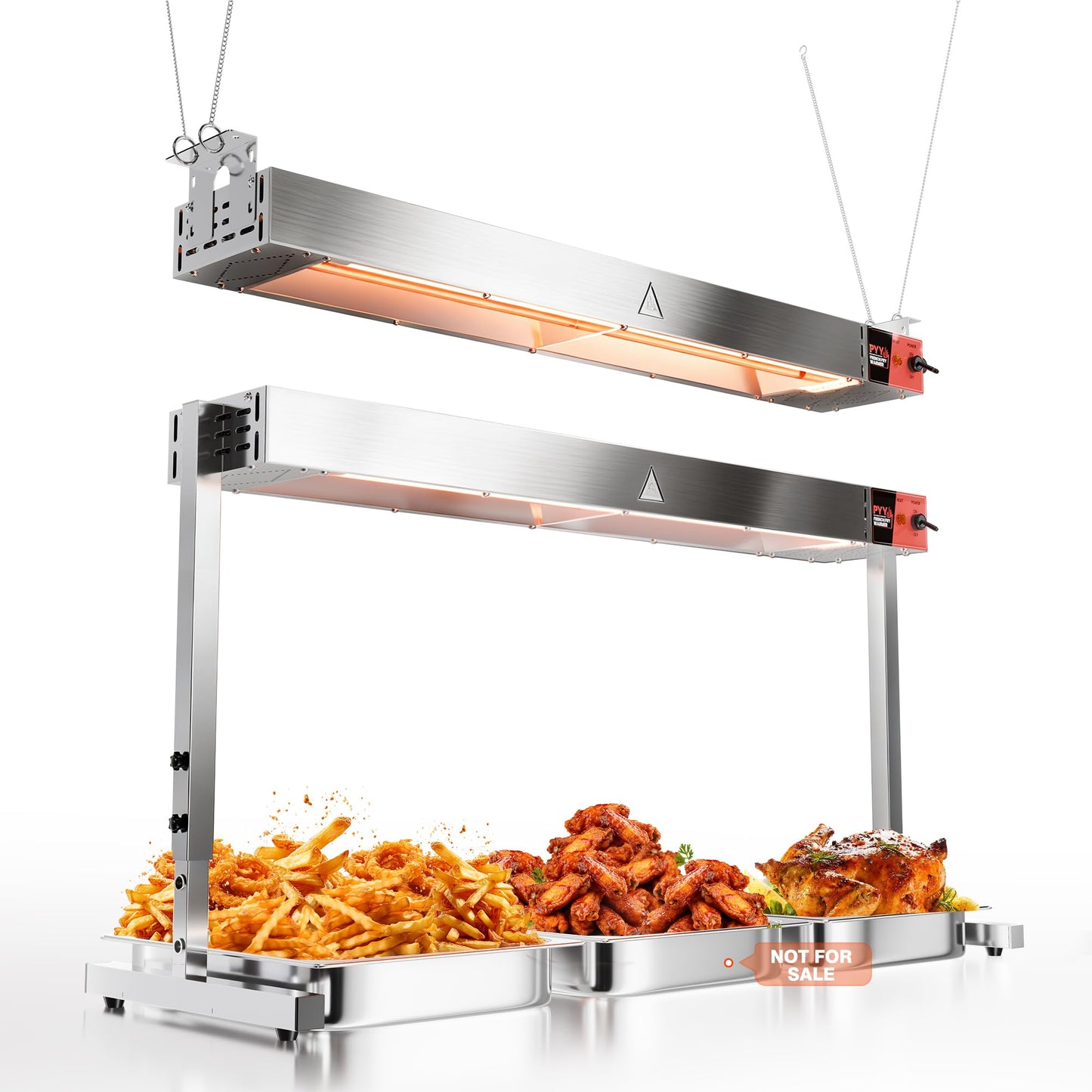 WantJoin Food Heat Lamp 24'' - 800W Commercial Food Warmer Lamp Overhead Hanging & Standing Electric Strip Heating Lamps for Buffet Catering Restaurant Parties, Silver