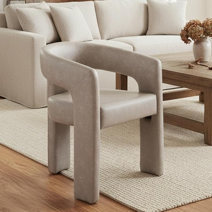 DAYALANE Modern Barrel Dining Chairs Set of 4, Upholstered Faux Leather Dining Room & Kitchen Chair with Curved Back, Comfy Accent Side Reading Armchair for Living Room Bedroom Kitchen Office, Grey