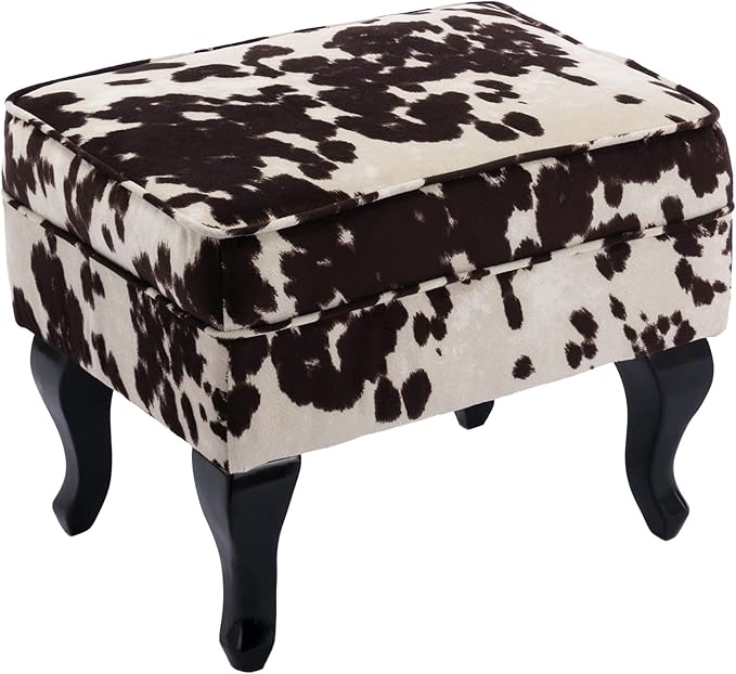 DM Furniture Set of 2 Mid-Century Modern Accent Chair with Ottomans, Velvet Armchair w/Tufted Back/Wood Legs, Upholstered Lounge Arm Chair Single Sofa for Living Room Bedroom, Cow Print