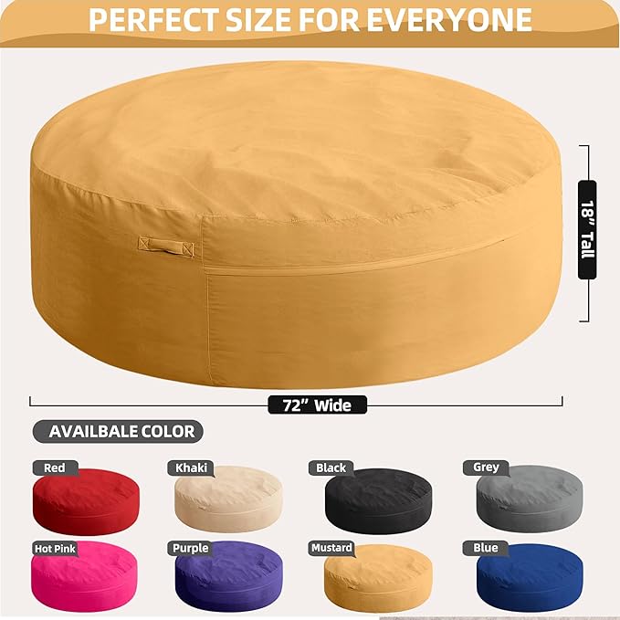 HABUTWAY XX-Large Bean Bag Chair: Giant 7' Memory Foam Furniture Bean Bag Chairs for Adults with Microfiber Cover 7Ft (Mustard)