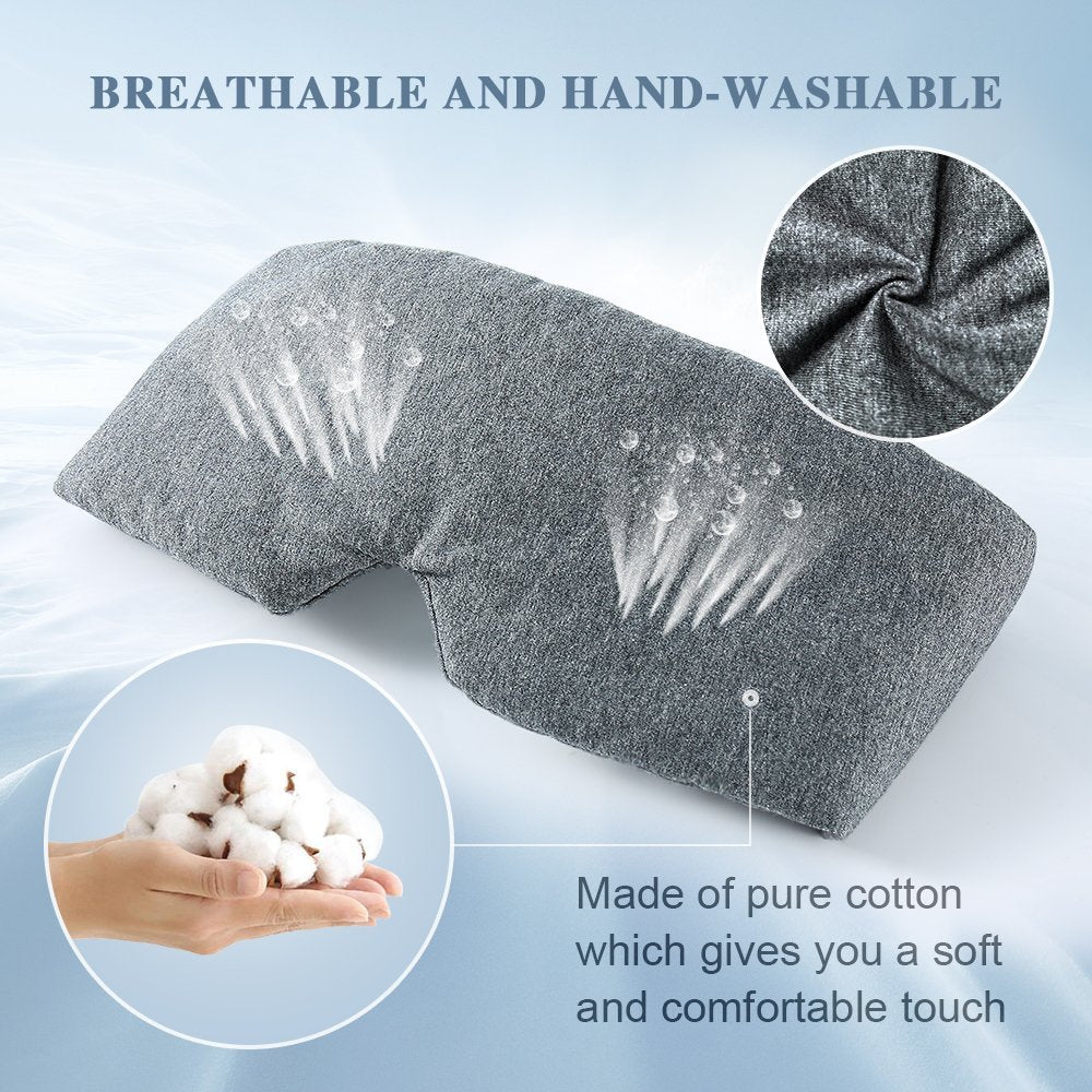 FRESHME Cotton Sleep Eye Mask for Women Men - 100% Blocking Light Travel Blindfold, Soft Zero Pressure Grey Eyes Cover with Adjustable Velcro Strap for Side Sleeper Night Sleeping, Work Nap and Yoga