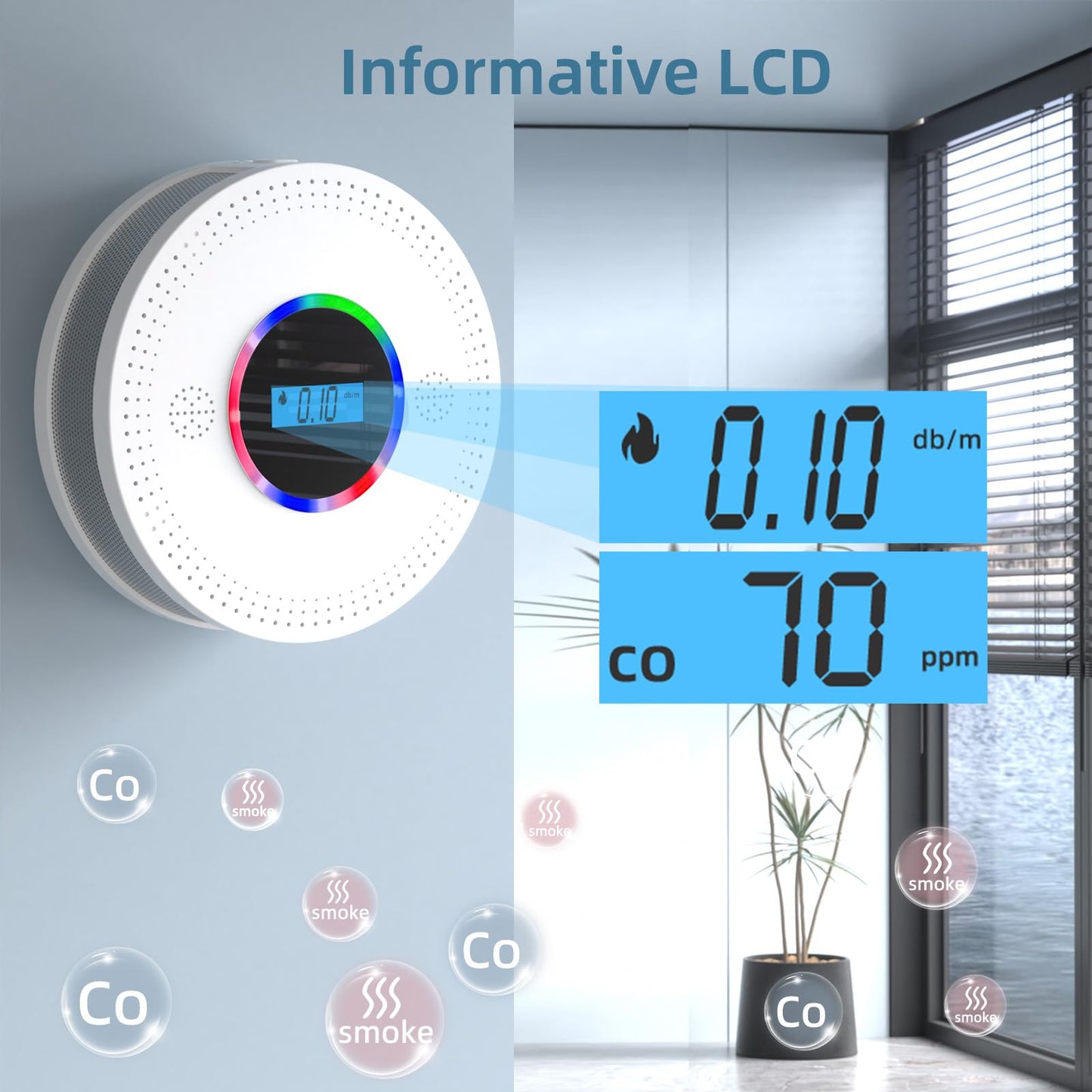 SHYEEH Smoke and Carbon Monoxide Detector, Combination Smoke Alarm and Carbon Monoxide Detector Battery Powered, CO Detector with Sensitive Sensor, LCD Display and Sound Warning, CDR-813