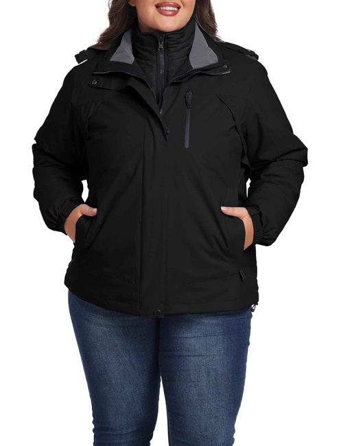 wantdo Women's 3 in 1 Ski Jacket Winter Mountain Insulated Warm Raincoat Black 4X-Large