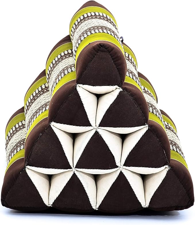 Leewadee Triangle Cushion – Comfortable Backrest for TV or Reading, Incline Pillow for Relaxing Made of Kapok, 20 x 13 x 13 inches, Brown Green