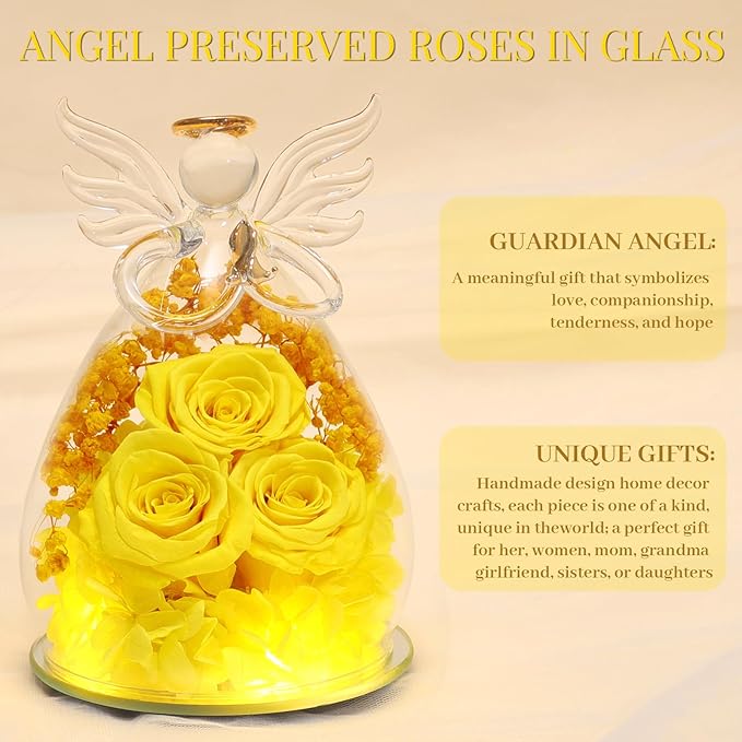 Beferr Valentines Day Rose Gifts for Her Women Mom Gifts for Birthday, Fresh Flowers for Delivery Forever Preserved Rose in Glass Angel Figurine, for Grandma Wife Daughter Girlfriend