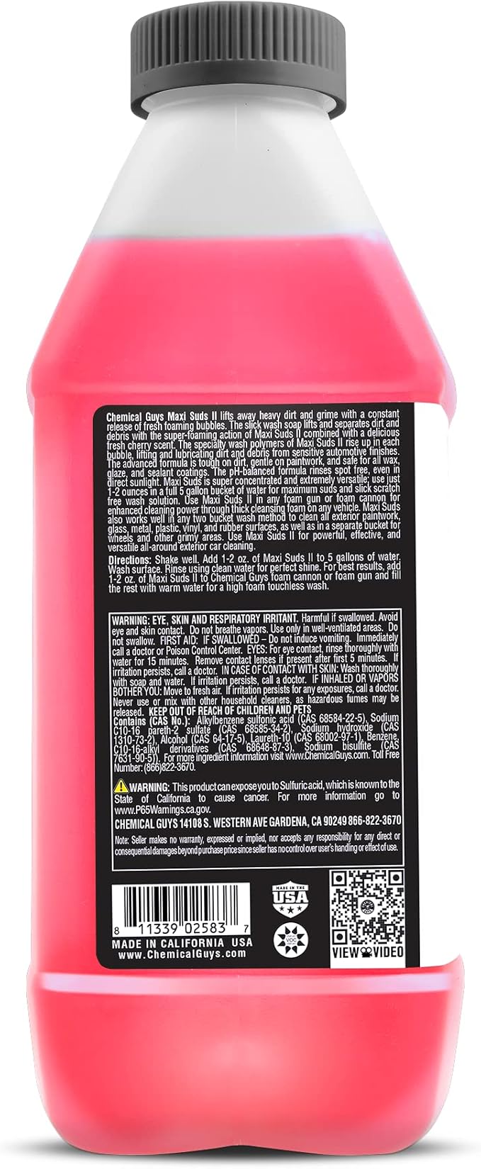 Chemical Guys Maxi Suds II Foaming Car Wash Soap – High Foam Car Wash Soap, Cherry Scent Shampoo and Gloss Booster for Foam Cannons, Guns or Buckets – Gentle, Safe for Trucks, SUVs, and RVs, 64 oz