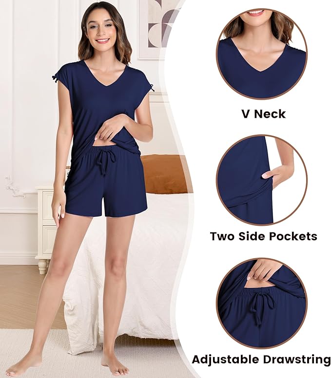 NACHILA Pajamas for Women-Viscose from Bamboo, Ribbed Racerback Tank Top Sexy Split Shorts Pajama Sets Cooling Sleep Cami Pjs