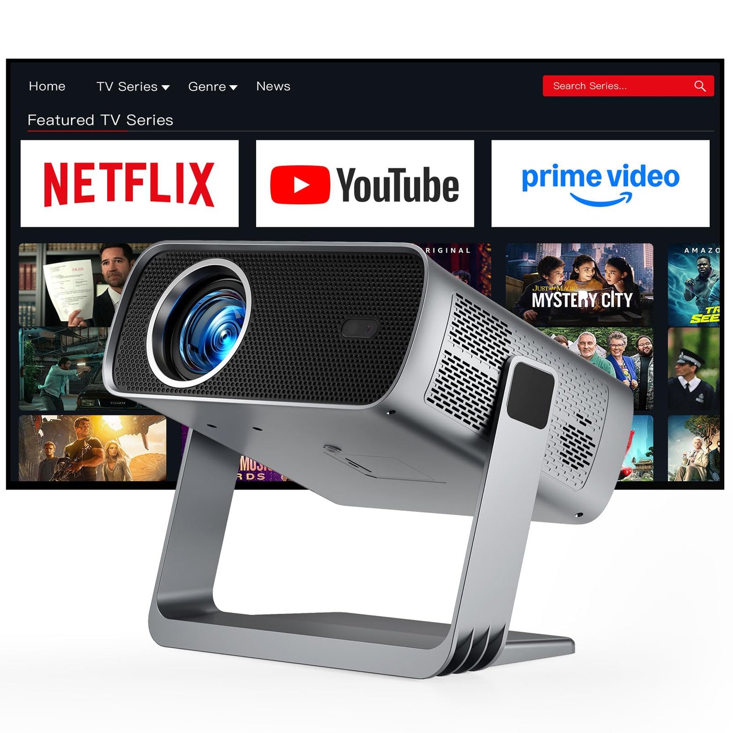[Officially-Licensed App & Auto Focus] Light Grey Smart Standard Projector with WiFi and Bluetooth, XuanPad 4K Support Movie Projector, Portable Native 1080P Outdoor Projector with 360° Stand