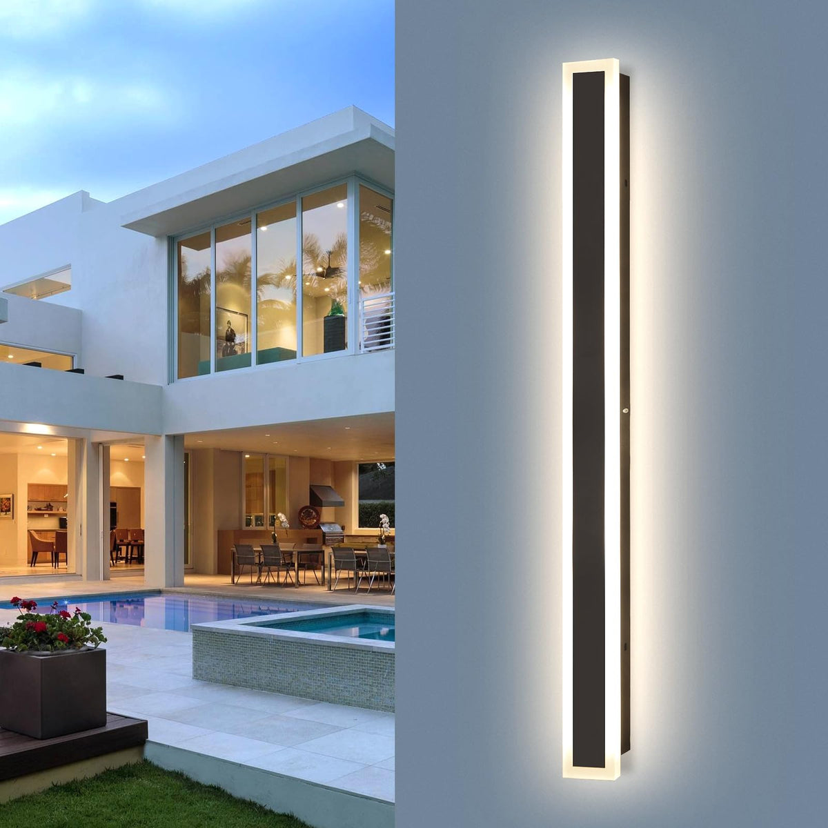 SMINGYINGZ 39 Inch Black Modern Outdoor Wall Light 3000K-6000K Dimmable Modern Exterior Wall Sconce Long LED Linear Exterior Lights for Patio Garden Garage