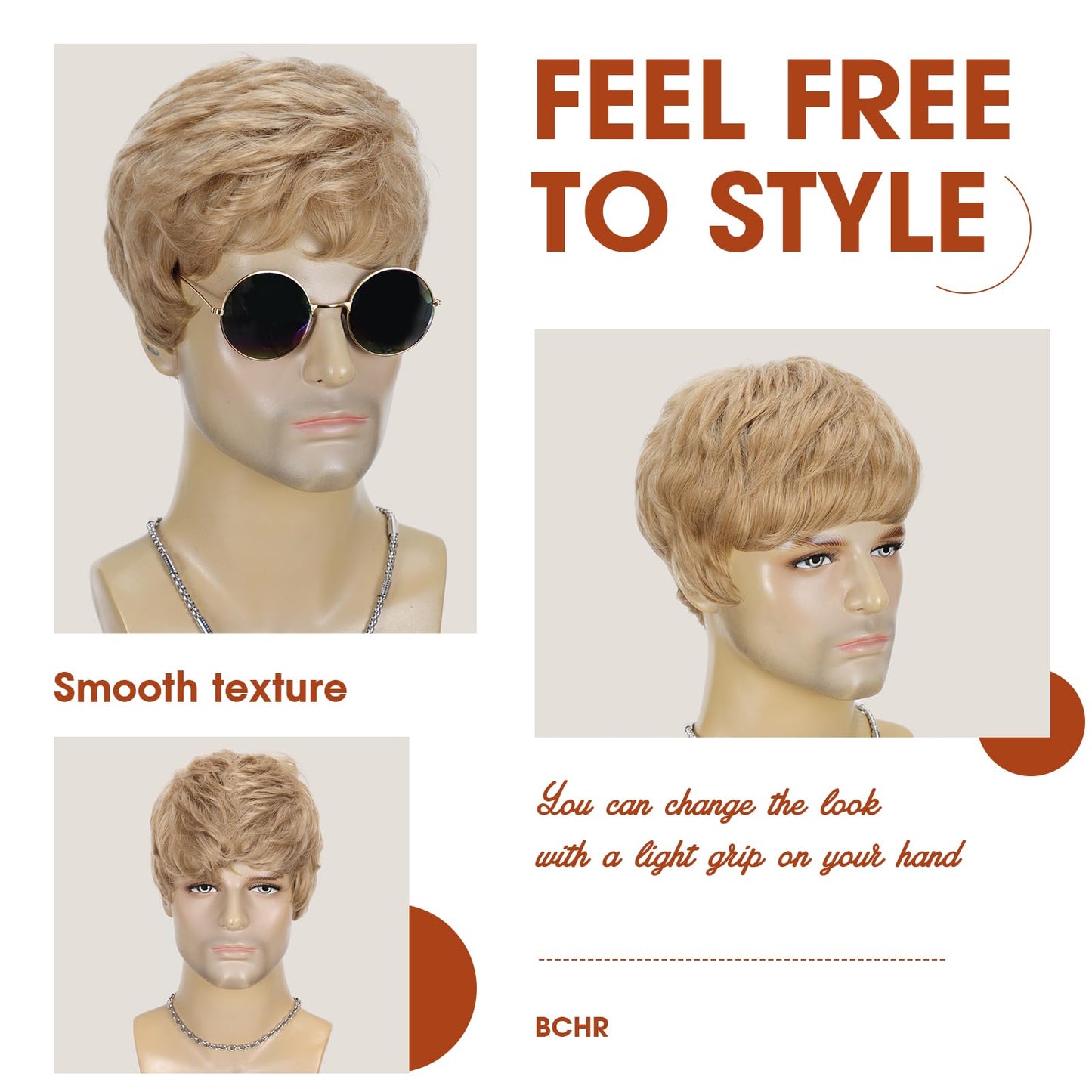 Mens Blonde Wig Short Layered Blond Straight Wig for Male Guys Synthetic Heat Resistant Fiber Natural Dirty Blonde Mens Wig for