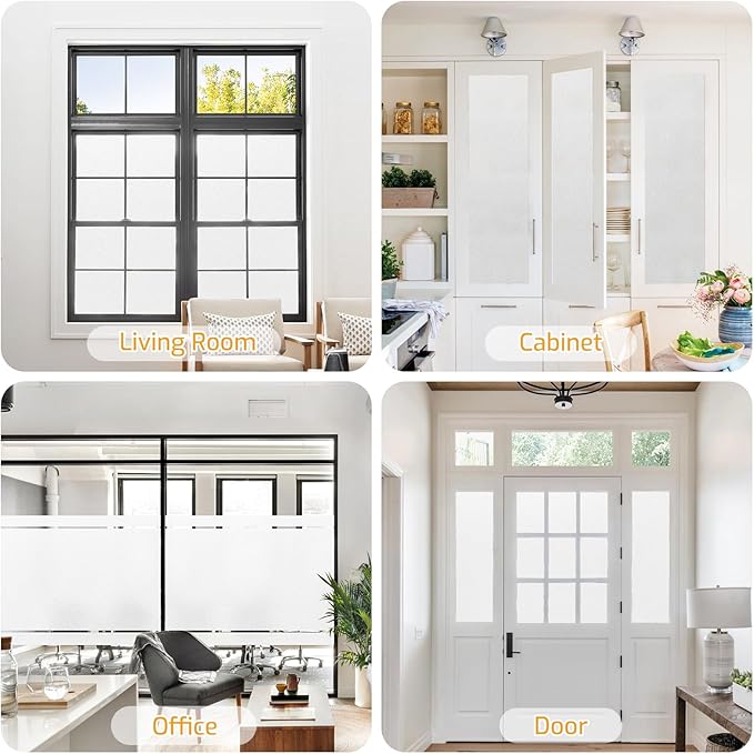 LUTE Window Privacy Film, Frosted Glass Window Film, Static Cling Heat Control Frosting Glass Sticker Removable, Non-Adhesive Opaque Covering for Bathroom Home Office Door (White, 23.6" x 78.7")