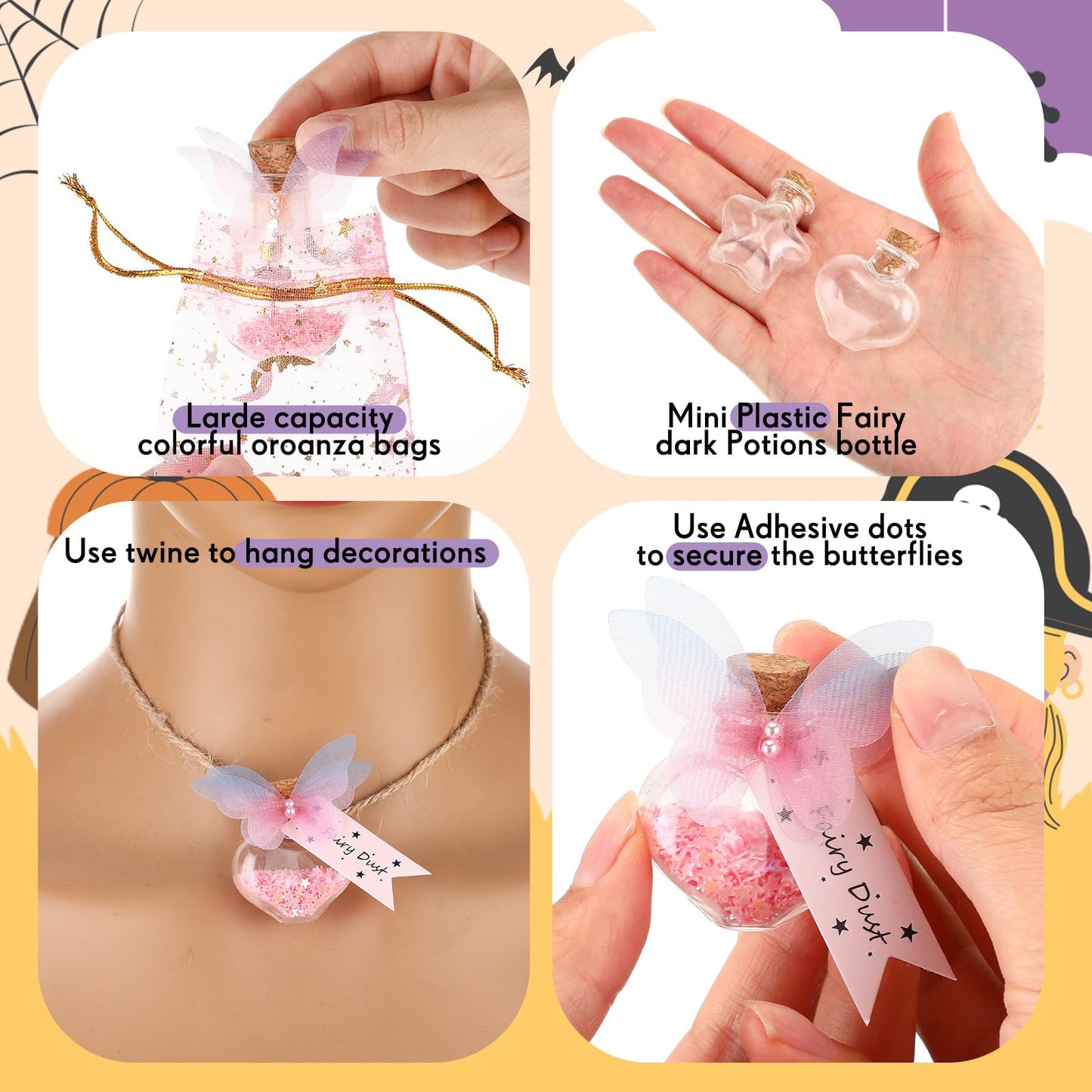 Jinei 174 Pieces Fairy Magic Potions Kit with 24 Magic Witch Potion Bottles Wing DIY Magic Fairy Potion Making Kit for Fairy Theme Decorations