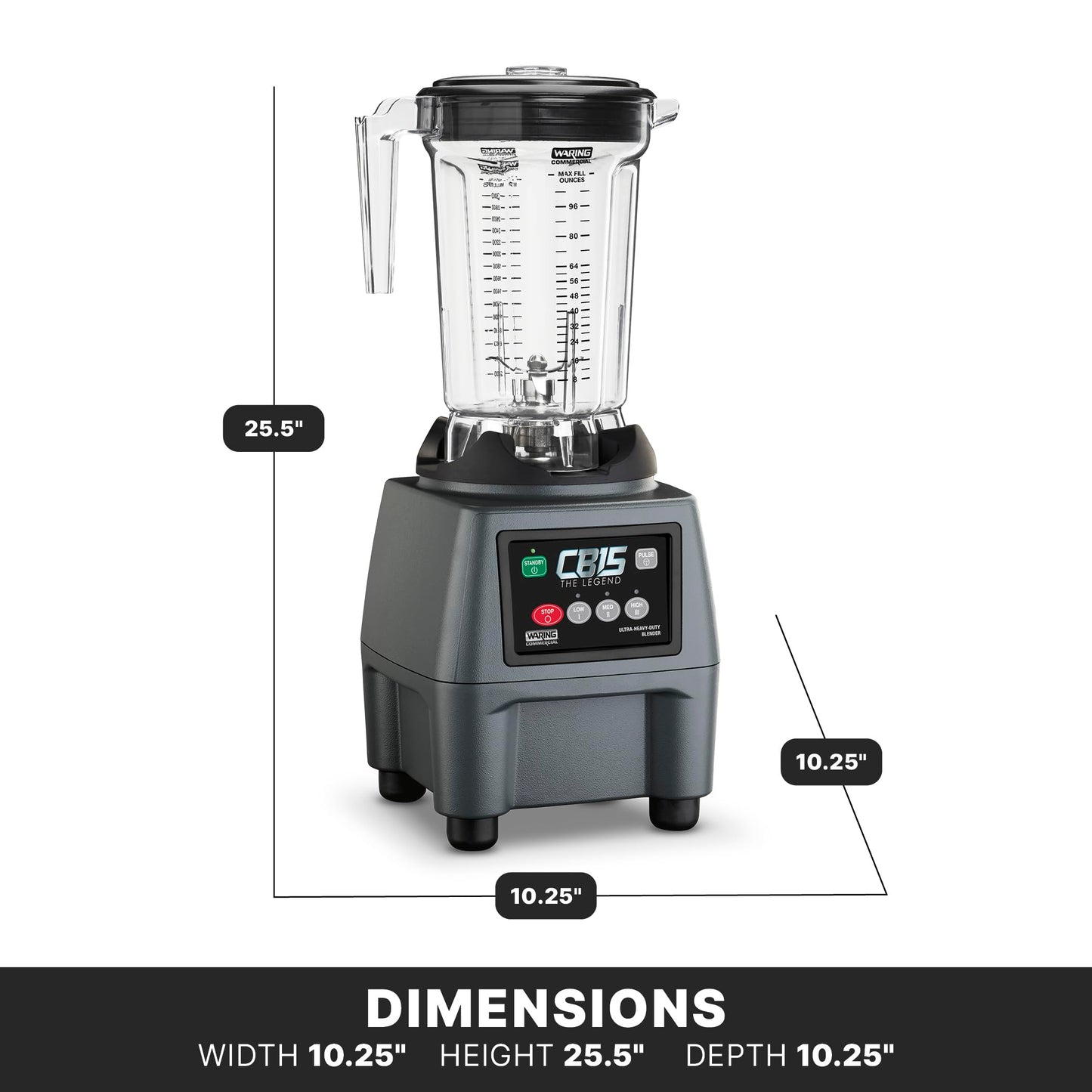 Waring Commercial CB15P Ultra Heavy Duty 3.75 HP Blender, Electric Touchpad Controls with BPA Free Copolyester 1 Gallon Container, 120V. 5-15 Phase Plug,Stainless Steel, Black