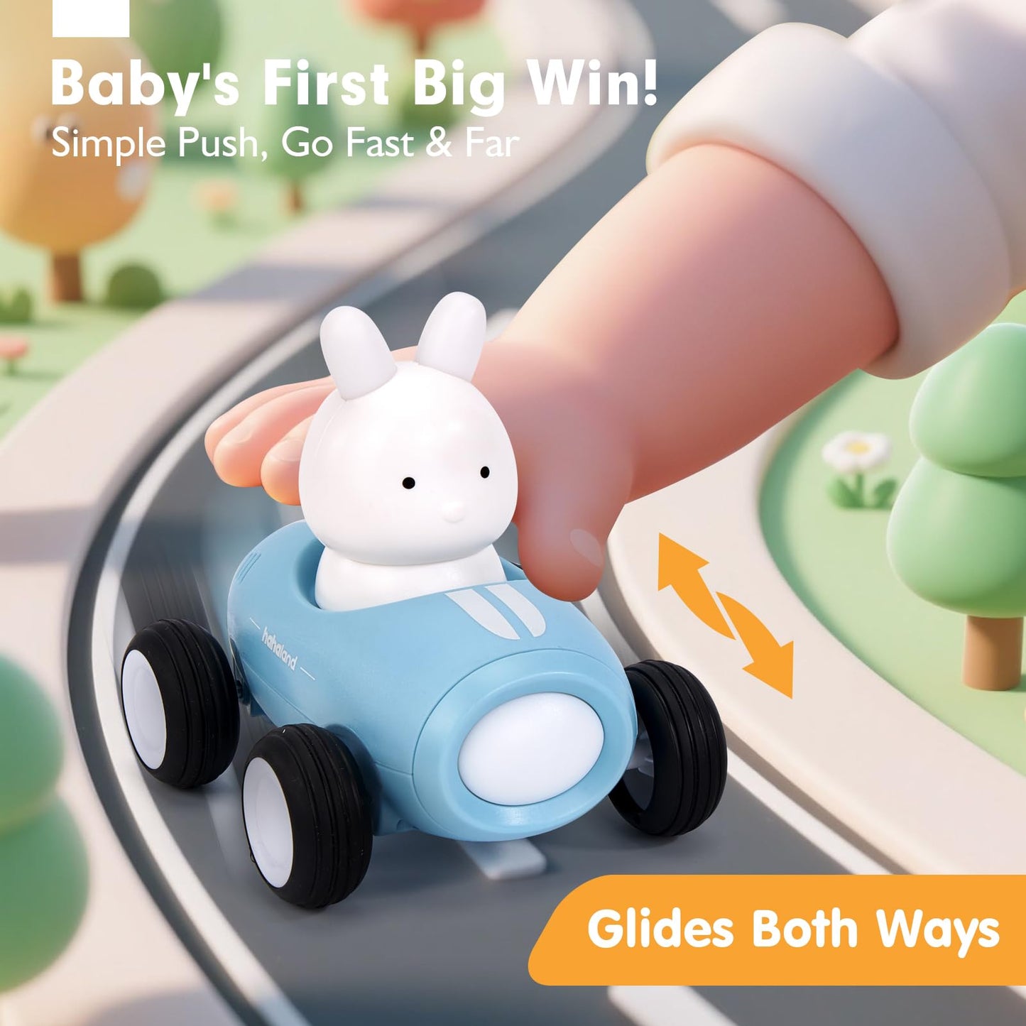 hahaland Push and Go Car Toys for Toddlers 1-3 Musical Light up Toys for 1 Year Old Boy Gifts, Push Car Crawling Baby Toys 12-18 Months One Year Old Birthday Christmas Baby Gifts for Boy Girls, 3 PCS