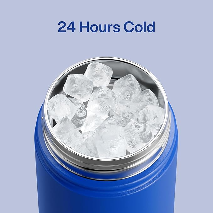 ENCOOL Insulated Water Bottle with Straw Stainless Steel Water Bottle, Leak-Proof, BPA-Free, Double Wall Vacuum Keeps Cold for 24 Hours for Sports, Travel, School (18 oz, Royal Blue)