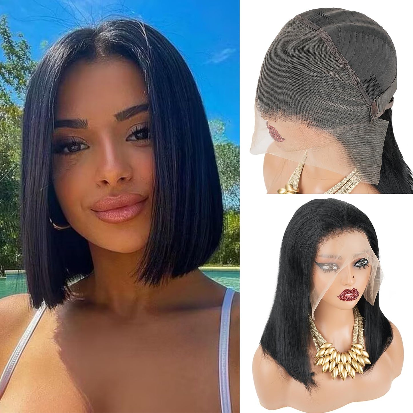 Mihugass 8 Inch Bob Wig Human Hair 13x6 Hd Transparent Lace Front Wigs Human Hair Pre Plucked Glueless Bob Wig #1 Jet Black 200%