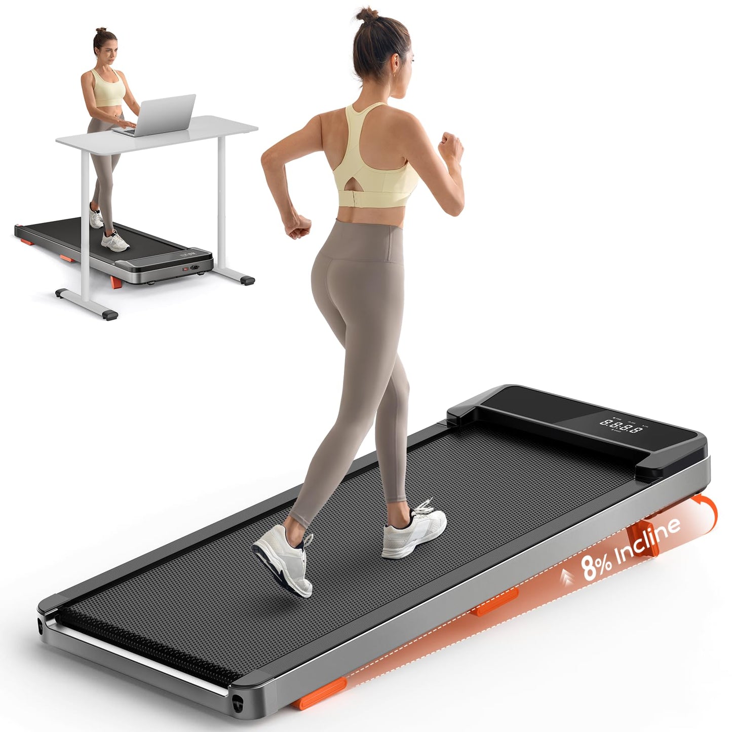 TREAFLOW Walking Pad,Treadmill with Incline for Home Office, 2.5HP Portable Under Desk Treadmill with 265 Lbs Capacity,Remote Control