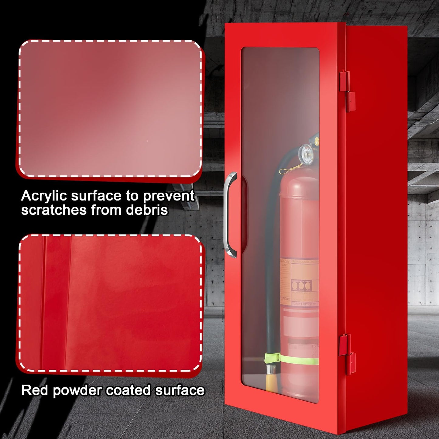 Zonon 1 Pcs 10lb Fire Extinguisher Cabinet Wall & Surface Mount 24-3/4 H x 10-1/4 W x 6-3/4 D 22 Gauge Steel Fire Extinguisher Box Case Extinguishers Holder with Handle for Indoor Outdoor (Red)