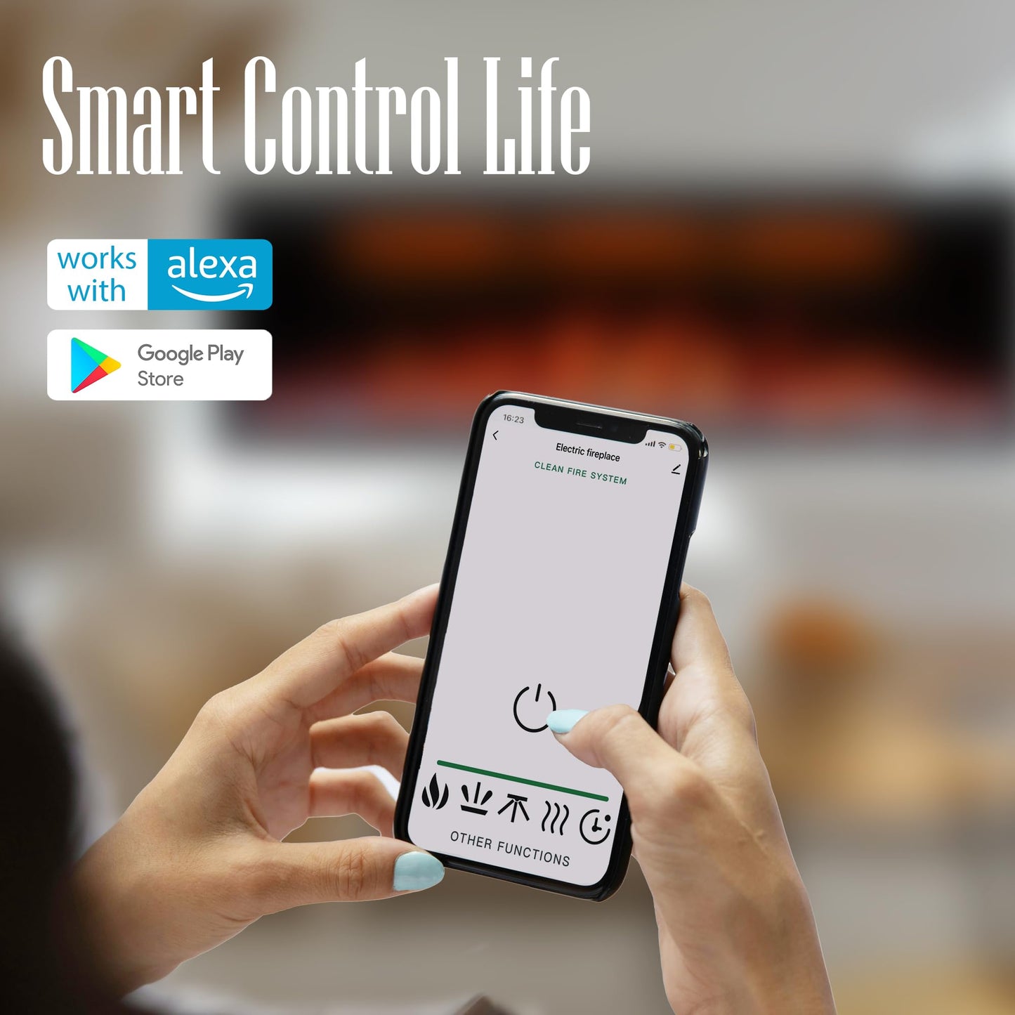 Benrocks 50'' WiFi-Enabled Electric Fireplace Insert - Alexa & App Control, 13 * 13 * 3 Color Combinations, Smart Fireplace Heater, Timer, Logs & Crystals Included, 750/1500W
