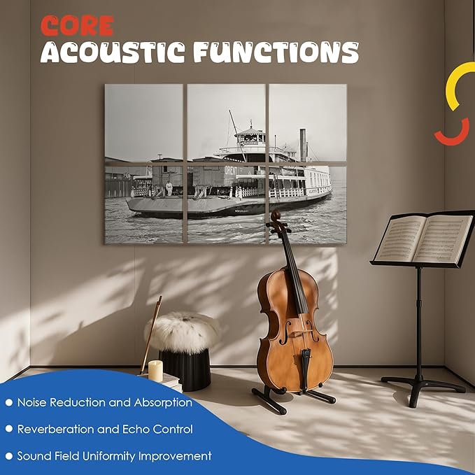 EVENRISING Acoustic Wall Panel 6 Pack, 23.6"x23.6"Decorative Art Soundproof Panel, Sound Absorb Self-Adhesive Panel, Acoustic Treatment for Studio, Home Theater, Office (Carrier at New Orleans 1910)