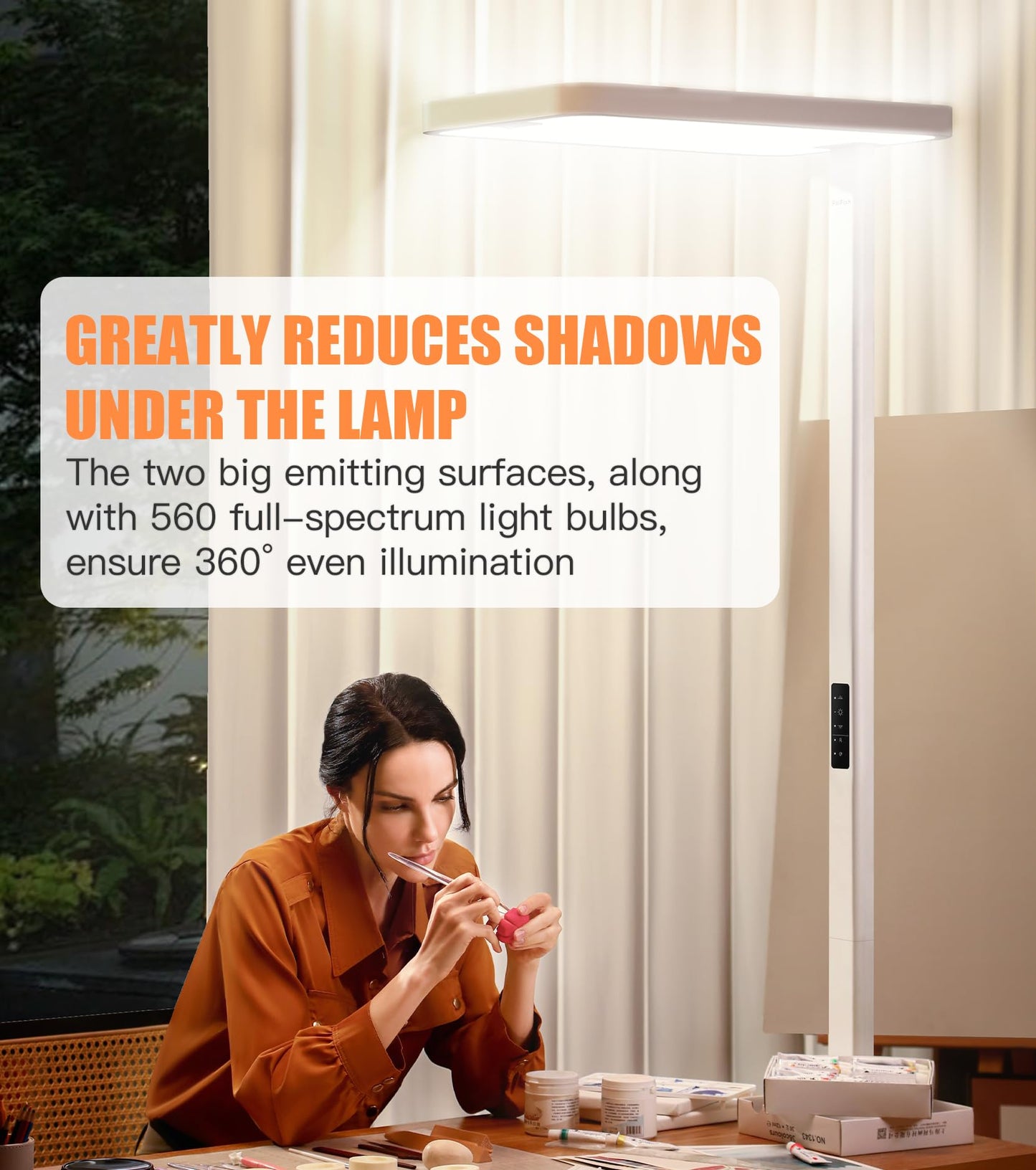 PalFish Pure Light Floor Lamp - Motion Sensor, 100W Full-Spectrum Standing Lamp for Bedroom, Living Room & Office - 60000+h Lifetime, 9500LM, 4000K, White Floor Lamp