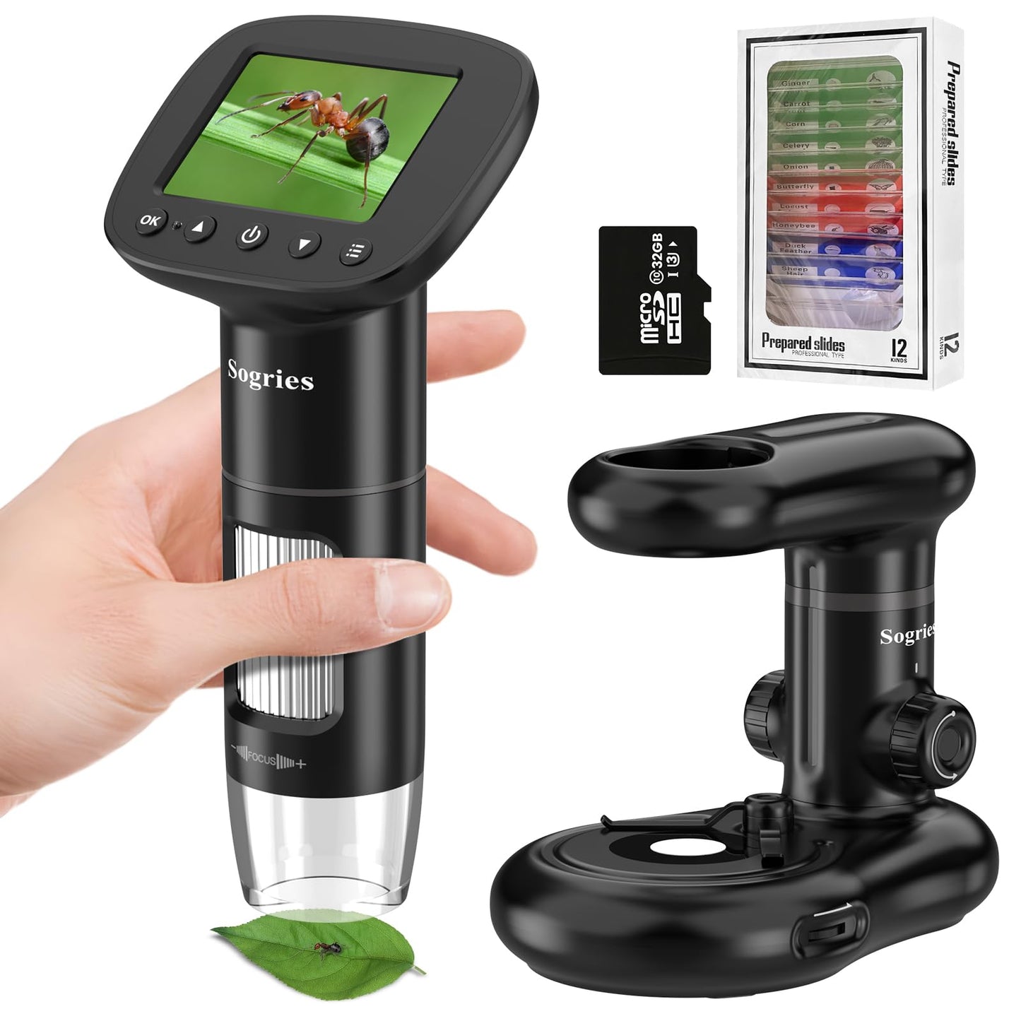 1000x Microscope-Handheld Digital Microscope for Children with 2 LCD Screen,Pocket Microscope for Kids with 8 Adjustable LED Lig