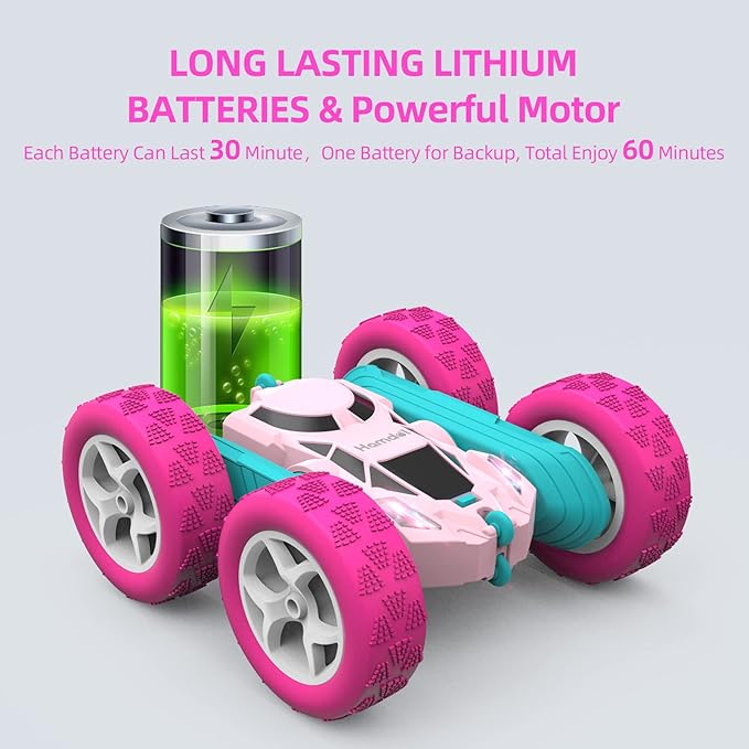 Pink Remote Control Car for Girls, 360° Flipping Stunt Car with LED Headlights, Rechargeable 4WD Electric Toy Vehicle, Princess Gift for 6 7 8 9 10 11 Year Old Girls, Birthday & Christmas Toy